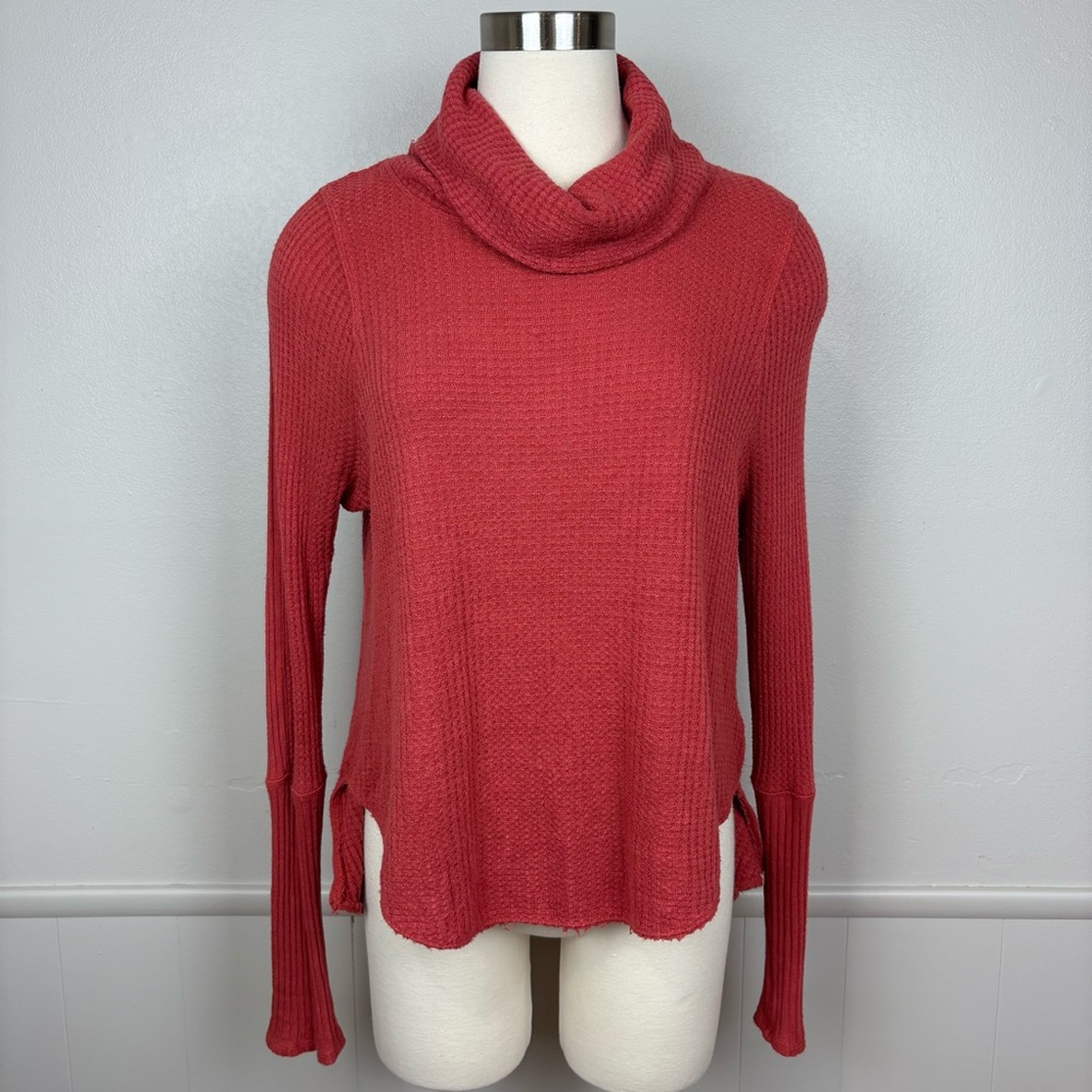 FP We the Free Kristina Drippy Cowl Neck Thermal Top Size S Cayenne Grunge Boho